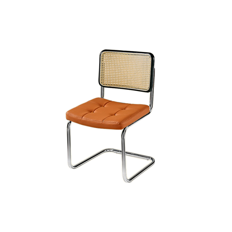 Chaise de salle à manger moderne marron à dossier tissé, en similicuir marron, à dossier cantilever.
