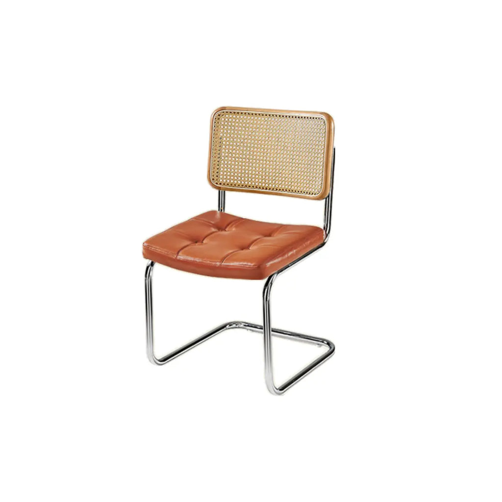 Chaise de salle à manger moderne marron à dossier tissé, en similicuir marron, à dossier cantilever.