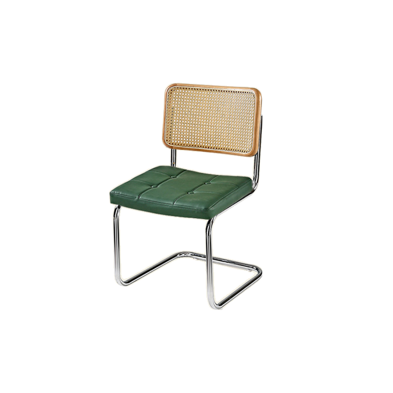 Chaise de salle à manger moderne marron à dossier tissé, en similicuir marron, à dossier cantilever.