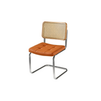 Chaise de salle à manger moderne marron à dossier tissé, en similicuir marron, à dossier cantilever.