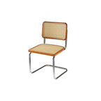 Chaise de salle à manger moderne marron à dossier tissé, en similicuir marron, à dossier cantilever.