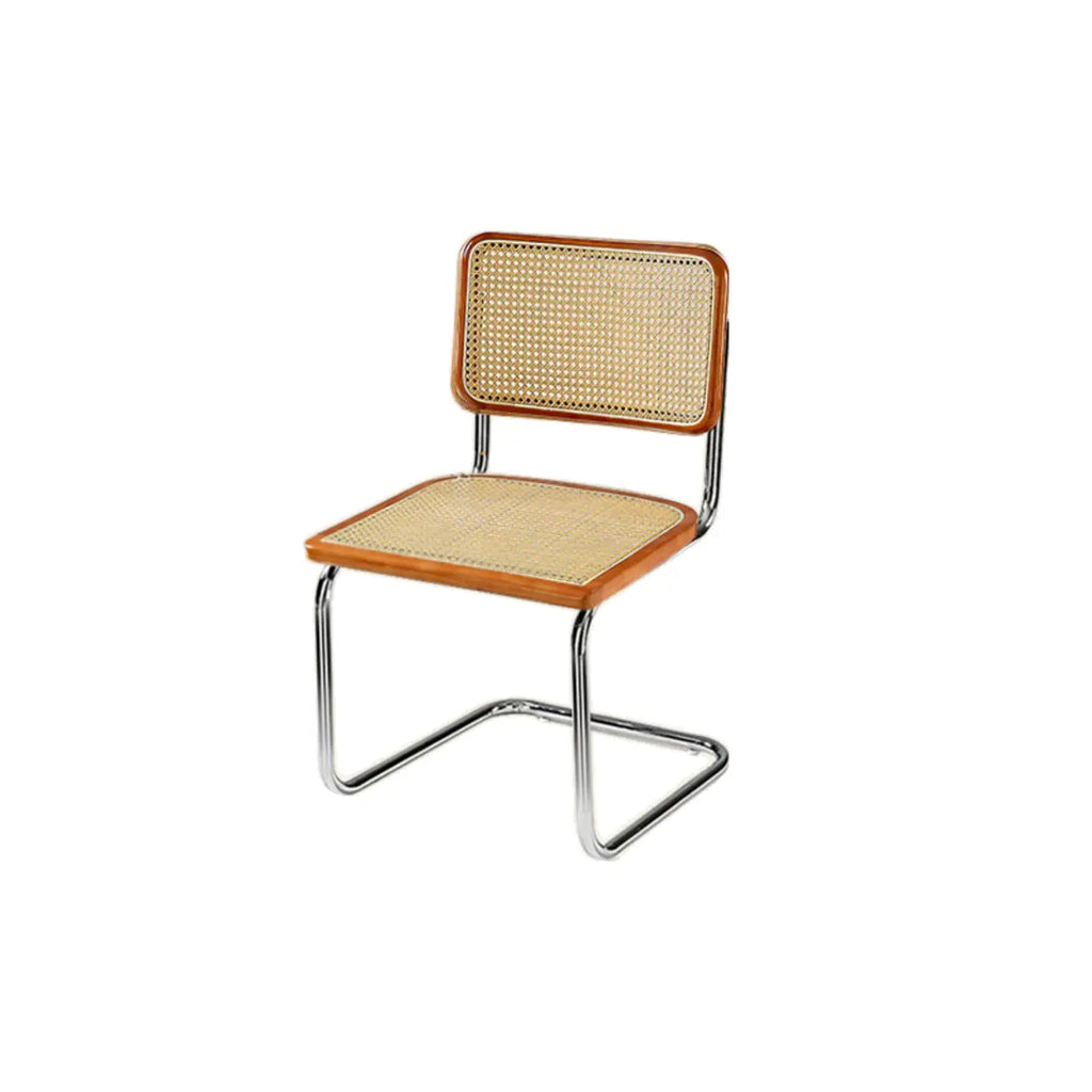 Chaise de salle à manger moderne marron à dossier tissé, en similicuir marron, à dossier cantilever.