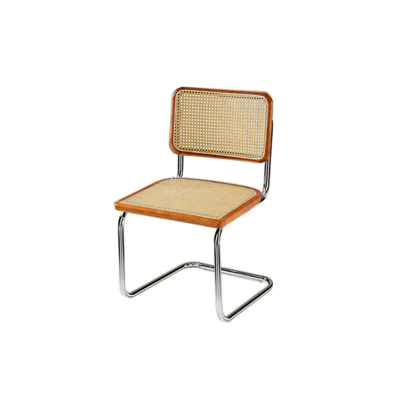 Chaise de salle à manger moderne marron à dossier tissé, en similicuir marron, à dossier cantilever.