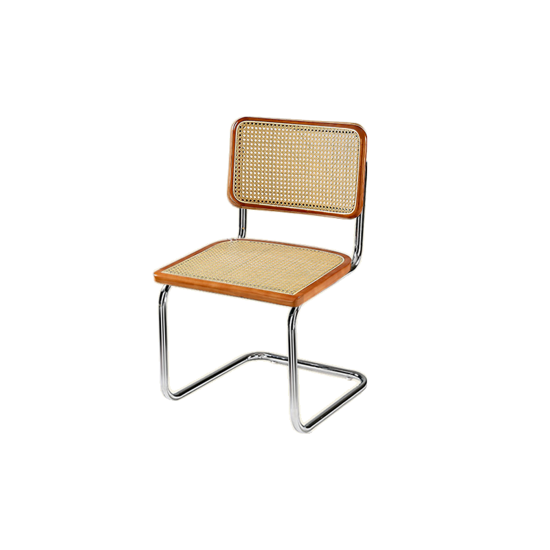 Chaise de salle à manger moderne marron à dossier tissé, en similicuir marron, à dossier cantilever.