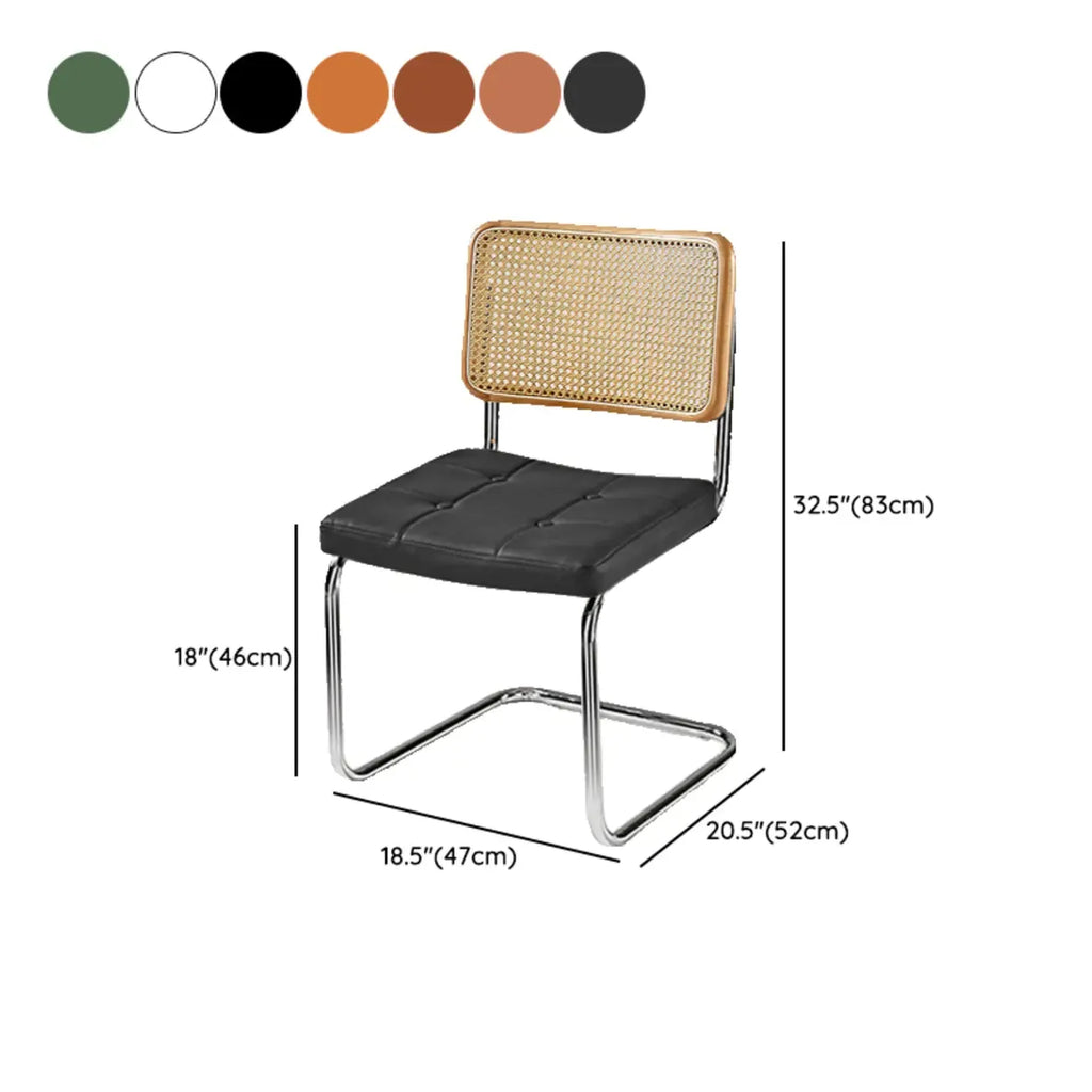 Chaise de salle à manger moderne marron à dossier tissé, en similicuir marron, à dossier cantilever.