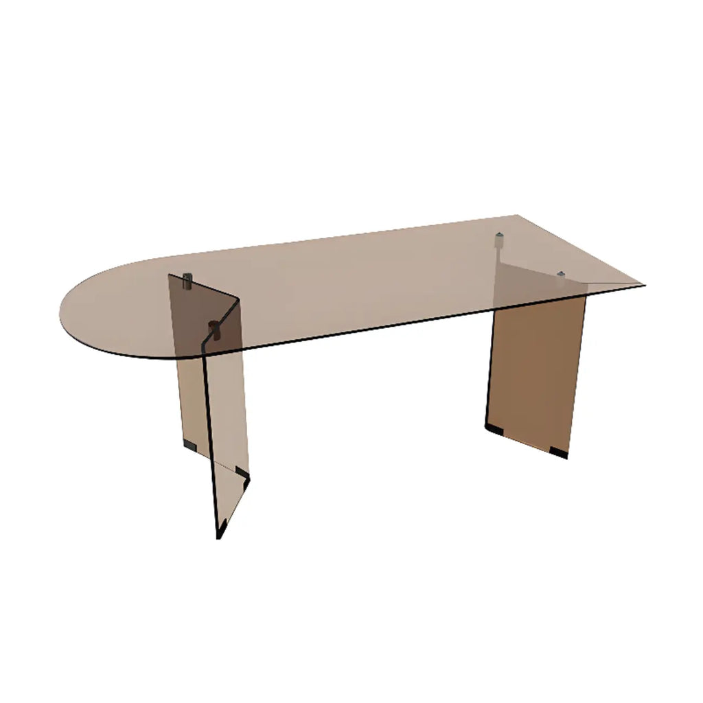 Table de salle à manger en verre brun de forme libre