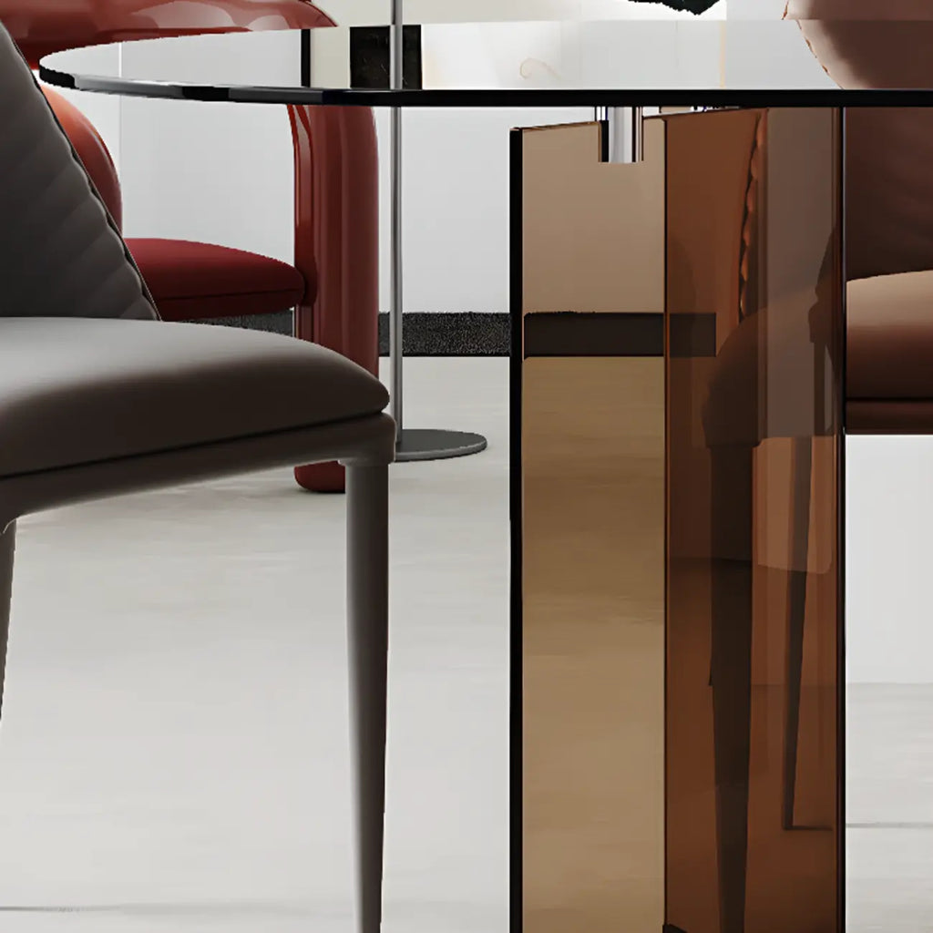 Table de salle à manger en verre brun de forme libre