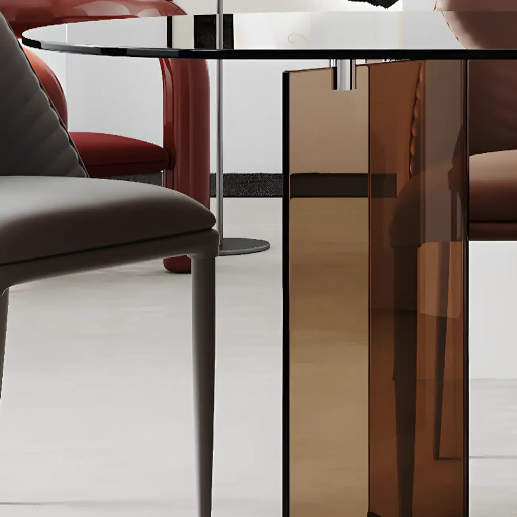 Table de salle à manger en verre brun de forme libre