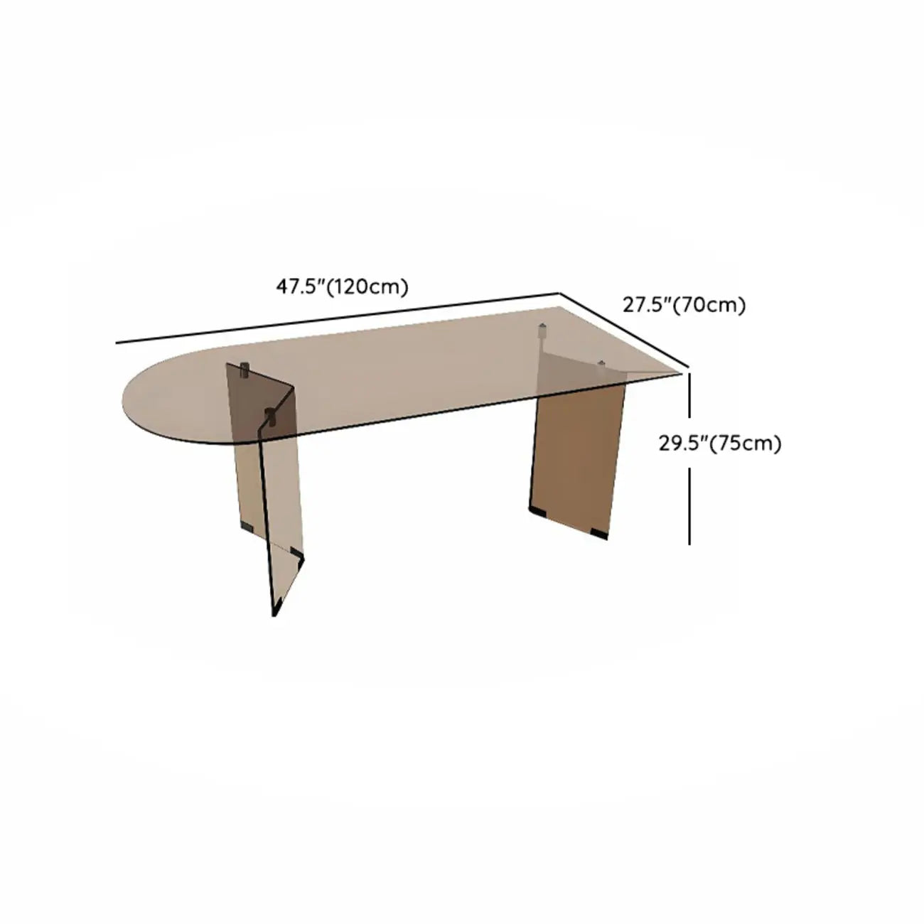 Table de salle à manger en verre brun de forme libre