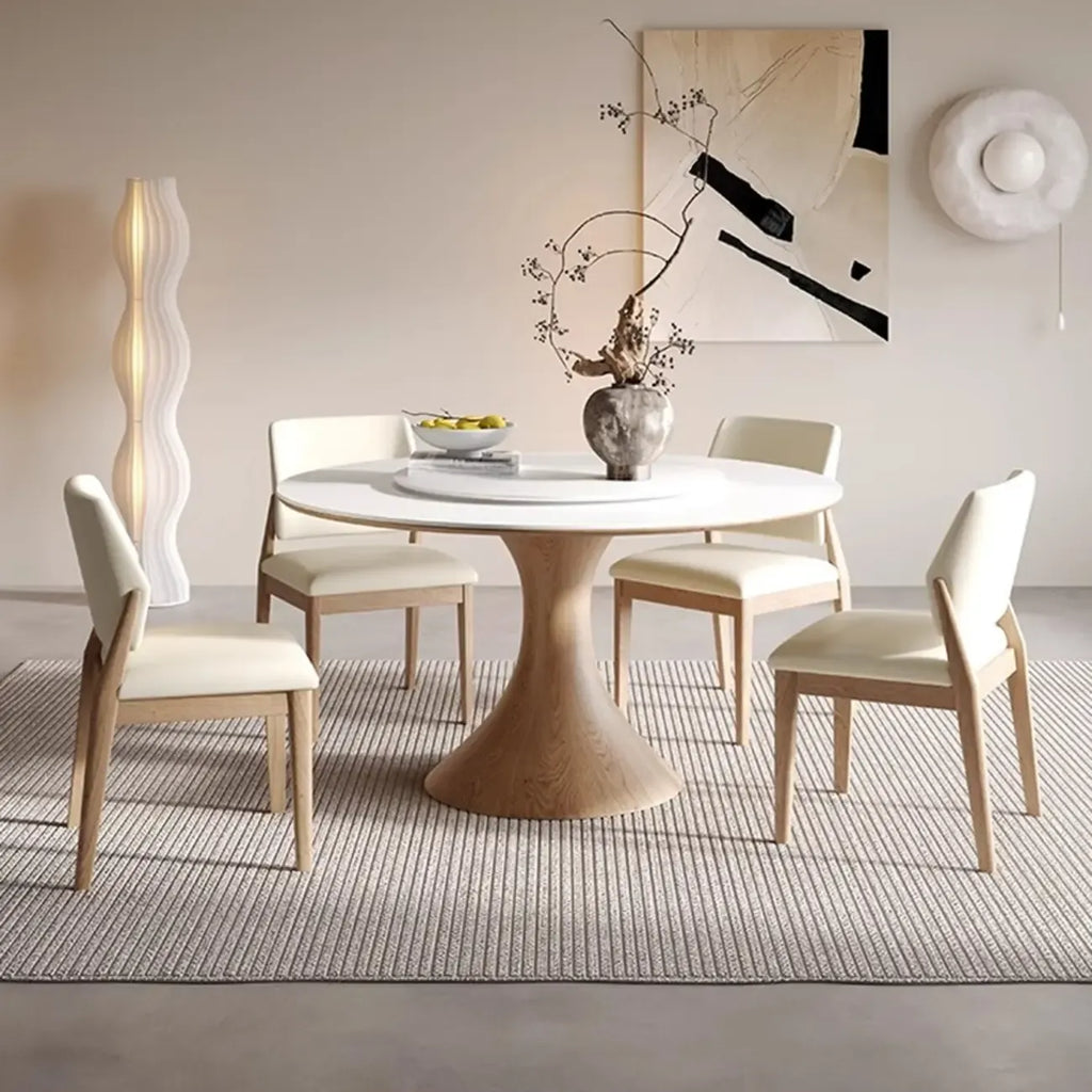 Table de salle à manger ronde moderne en pierre blanche