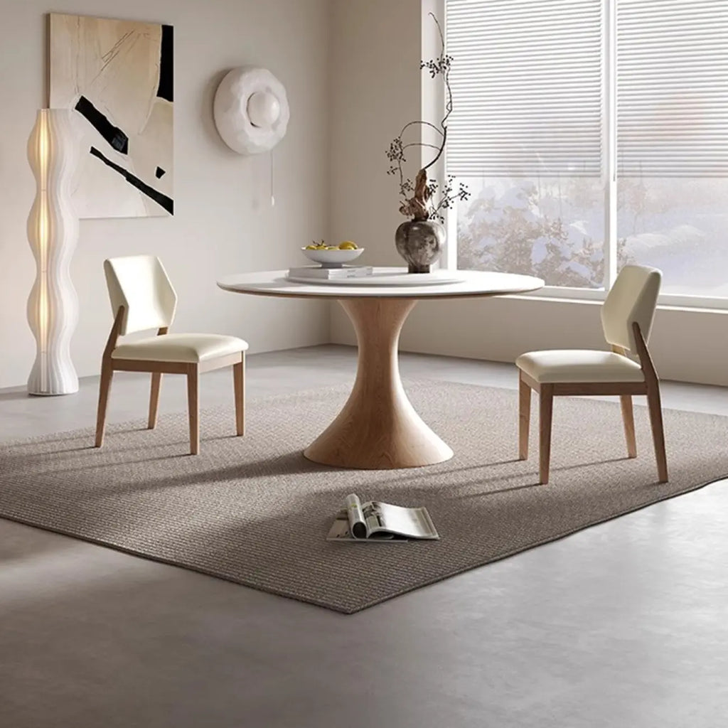 Table de salle à manger ronde moderne en pierre blanche