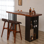 Table haute de bar en bois marron avec étagère de rangement pour les repas