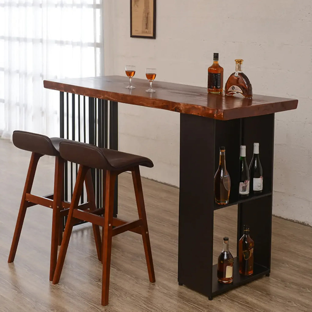Table haute de bar en bois marron avec étagère de rangement pour les repas