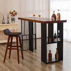 Table haute de bar en bois marron avec étagère de rangement pour les repas