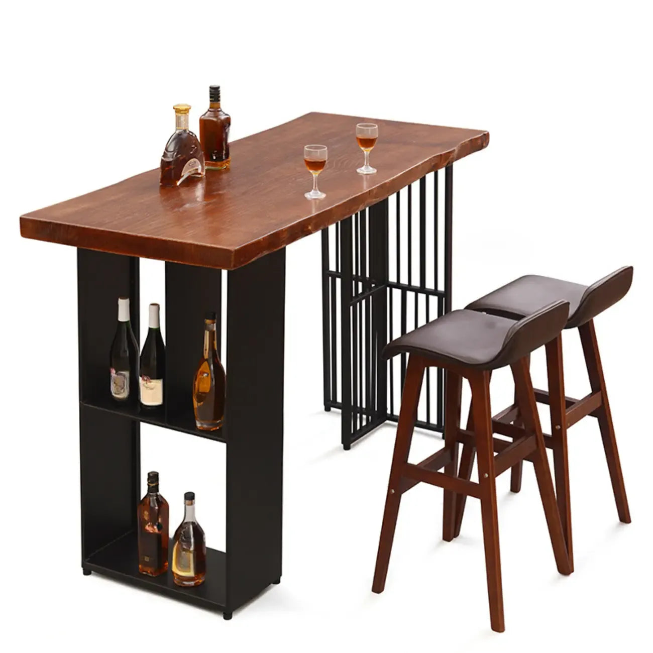 Table haute de bar en bois marron avec étagère de rangement pour les repas