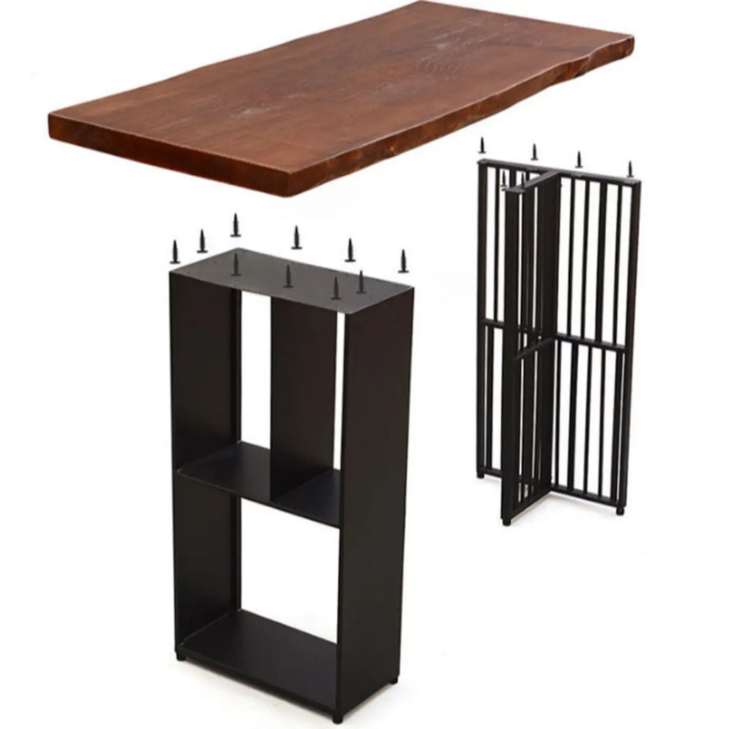Table haute de bar en bois marron avec étagère de rangement pour les repas