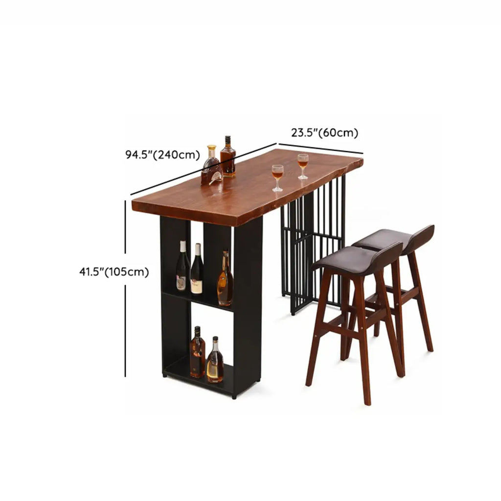 Table haute de bar en bois marron avec étagère de rangement pour les repas