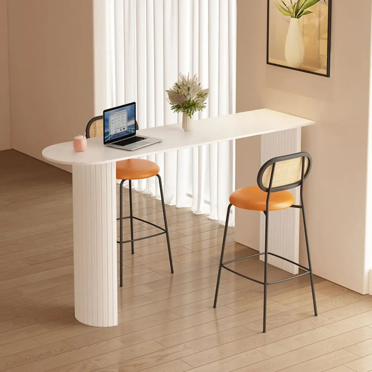 Table de bar moderne à double piétement, plateau en pierre, forme libre