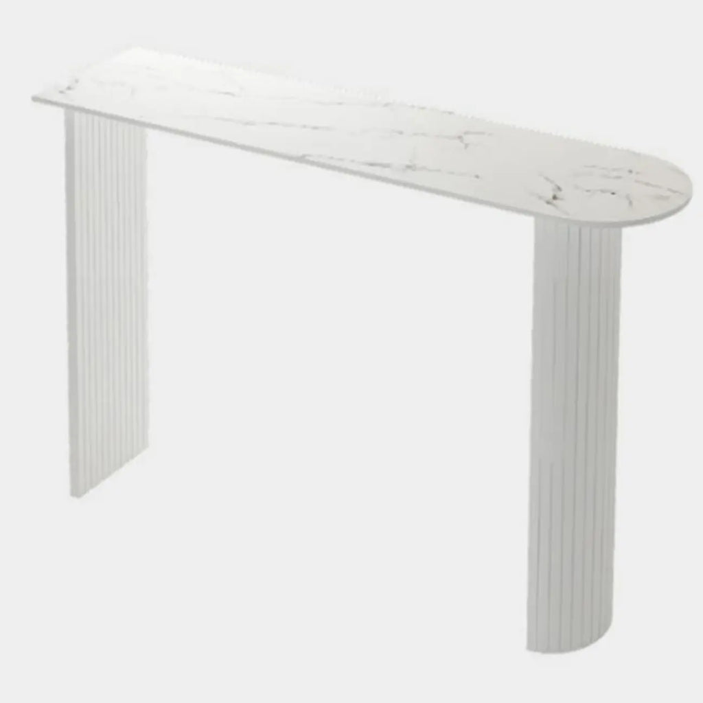 Table de bar moderne à double piétement, plateau en pierre, forme libre