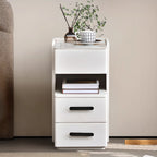 Table de chevet compacte blanche à 4 niveaux en bois avec plateau en pierre