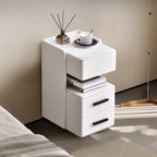 Table de chevet compacte blanche à 4 niveaux en bois avec plateau en pierre