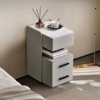 Table de chevet compacte blanche à 4 niveaux en bois avec plateau en pierre