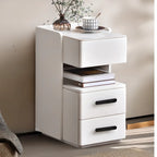 Table de chevet compacte blanche à 4 niveaux en bois avec plateau en pierre