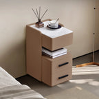 Table de chevet compacte blanche à 4 niveaux en bois avec plateau en pierre