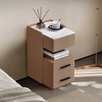 Table de chevet compacte blanche à 4 niveaux en bois avec plateau en pierre