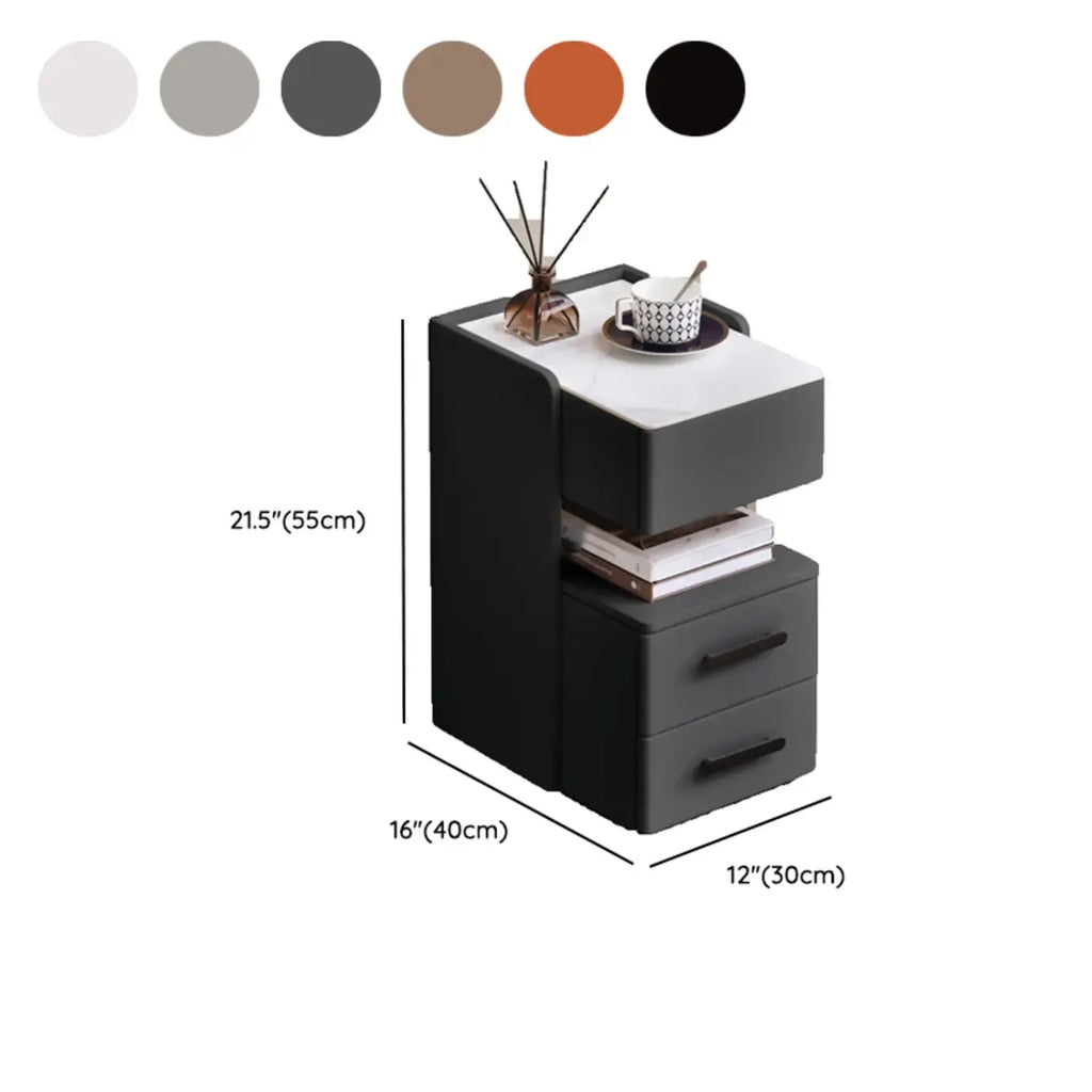 Table de chevet compacte blanche à 4 niveaux en bois avec plateau en pierre