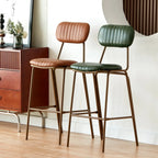 Tabourets de bar avec dossier, structure en cuir doré, style moderne du milieu du siècle