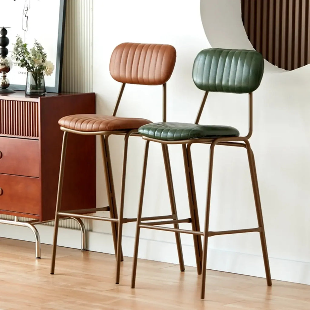 Tabourets de bar avec dossier, structure en cuir doré, style moderne du milieu du siècle