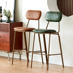 Tabourets de bar avec dossier, structure en cuir doré, style moderne du milieu du siècle