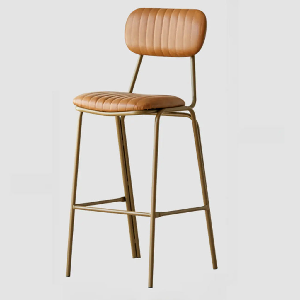 Tabourets de bar avec dossier, structure en cuir doré, style moderne du milieu du siècle