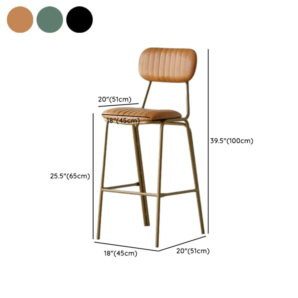 Tabourets de bar avec dossier, structure en cuir doré, style moderne du milieu du siècle