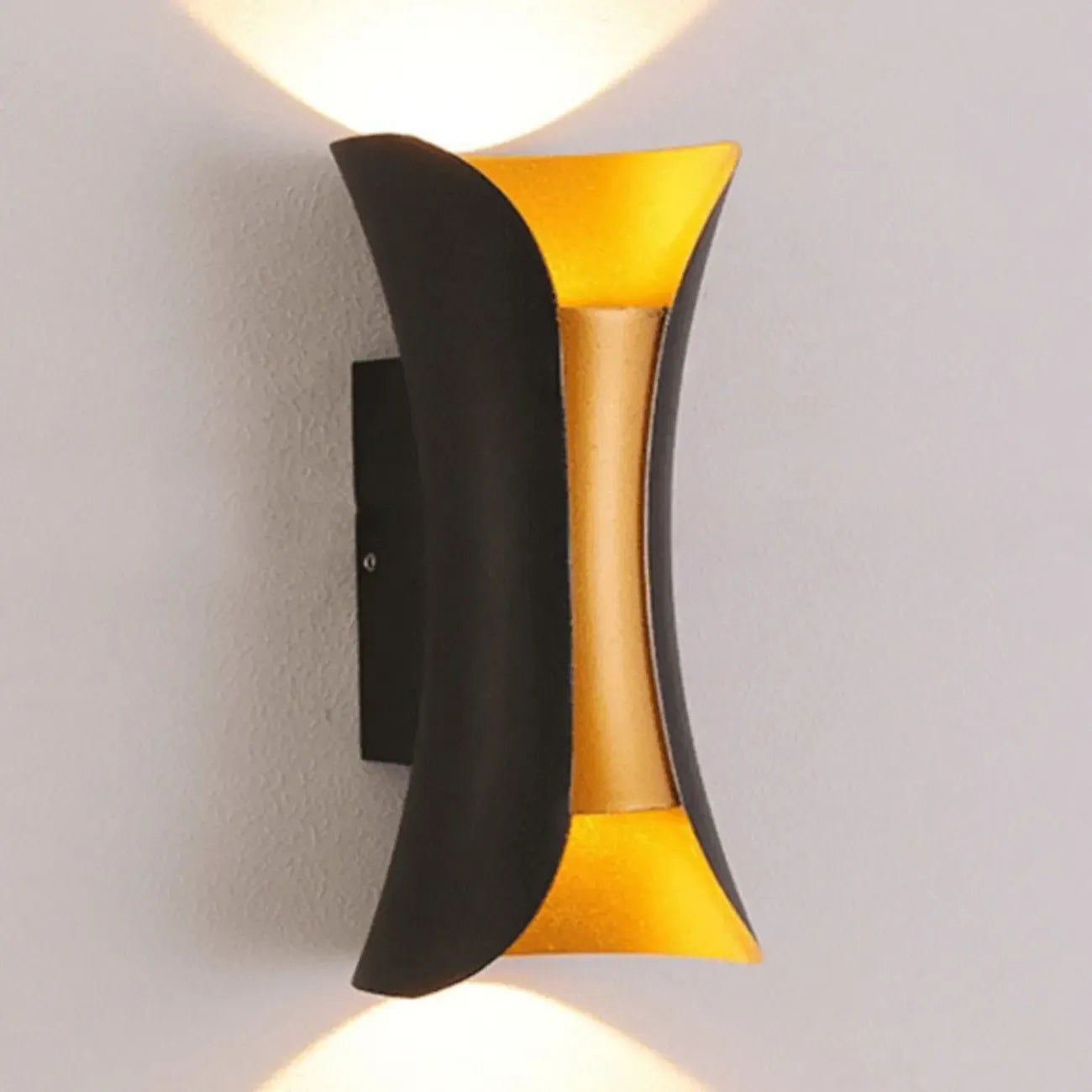 Applique murale d'extérieur moderne en métal à 2 lumières incurvées vers le haut et vers le bas