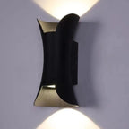 Applique murale d'extérieur moderne en métal à 2 lumières incurvées vers le haut et vers le bas