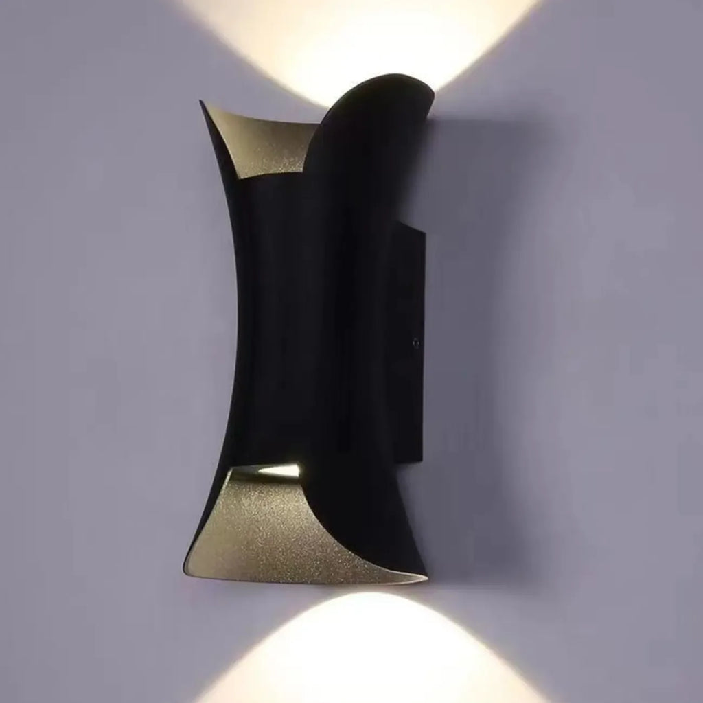 Applique murale d'extérieur moderne en métal à 2 lumières incurvées vers le haut et vers le bas
