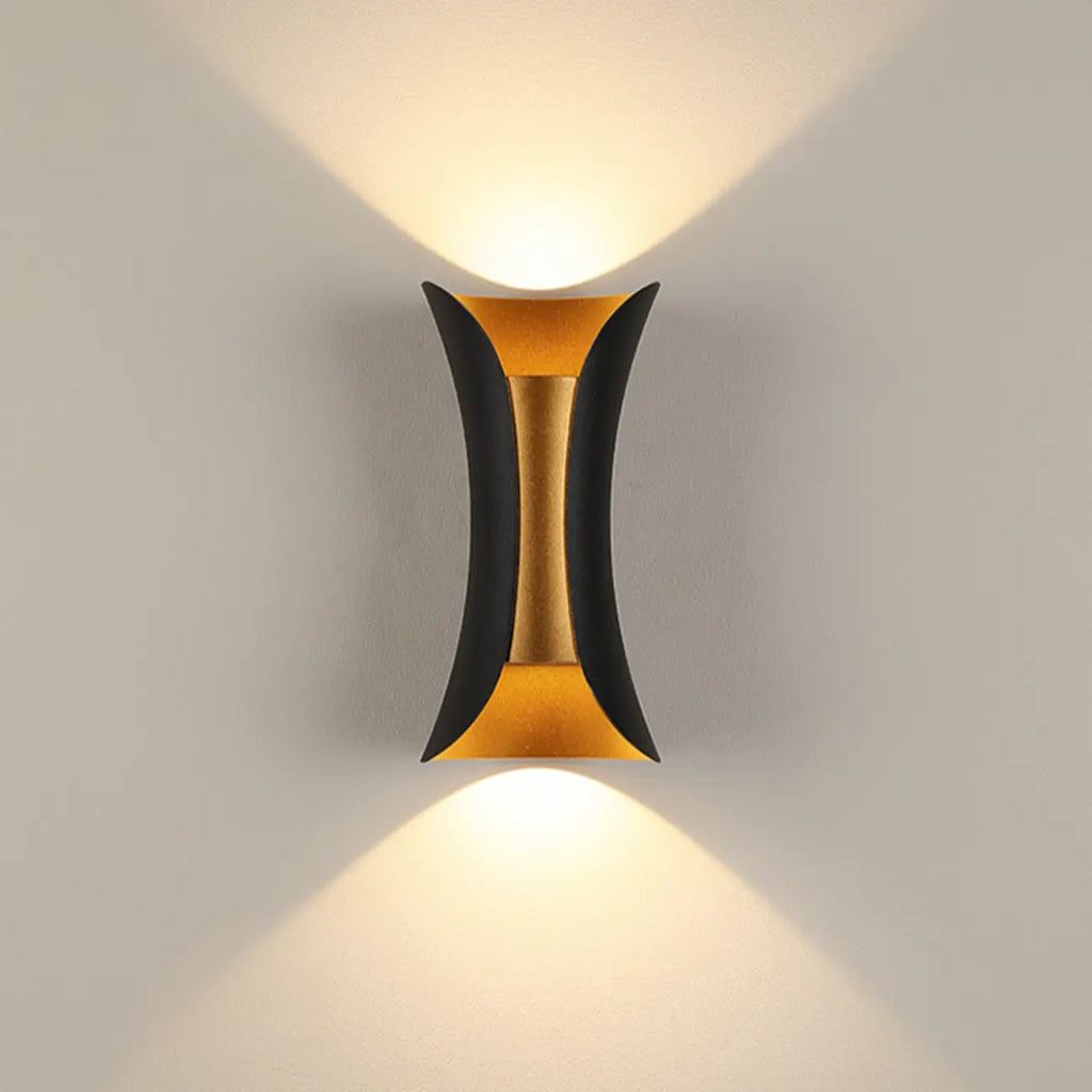 Applique murale d'extérieur moderne en métal à 2 lumières incurvées vers le haut et vers le bas
