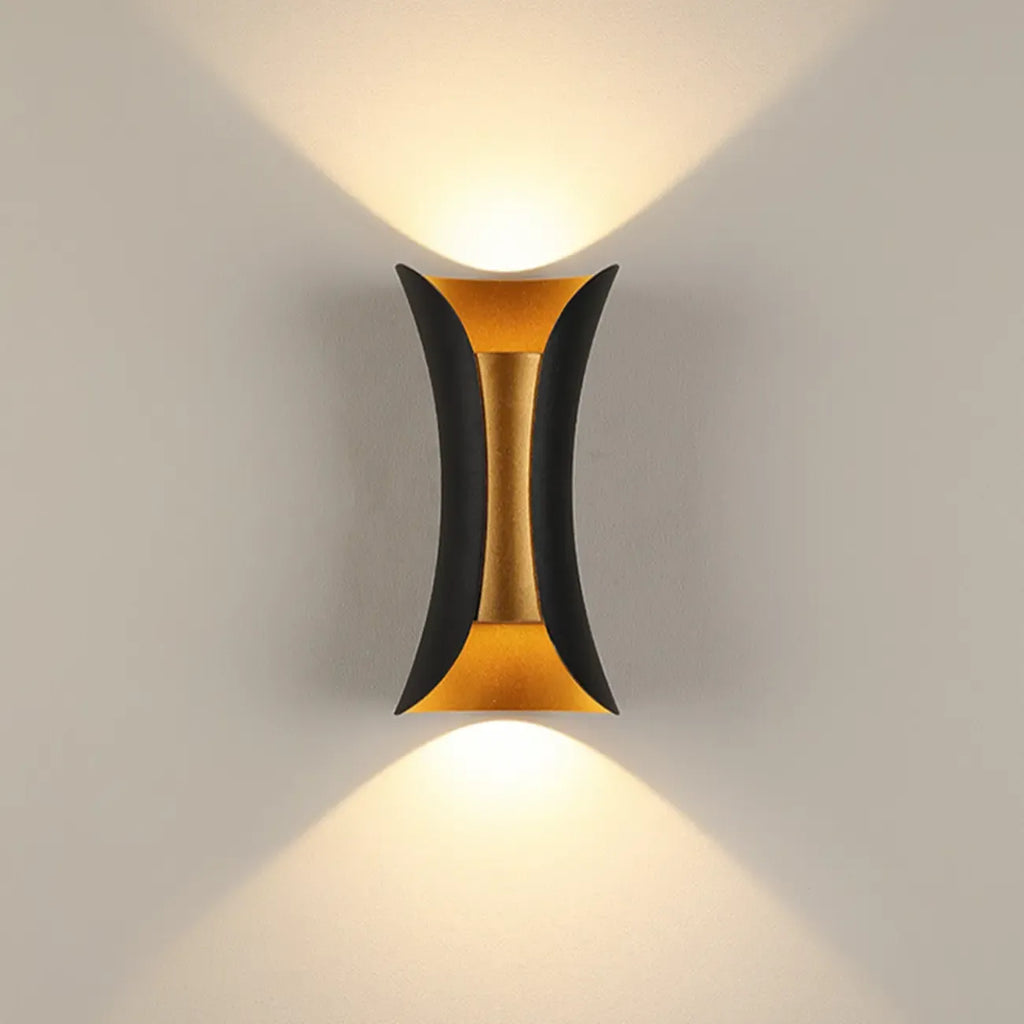 Applique murale d'extérieur moderne en métal à 2 lumières incurvées vers le haut et vers le bas