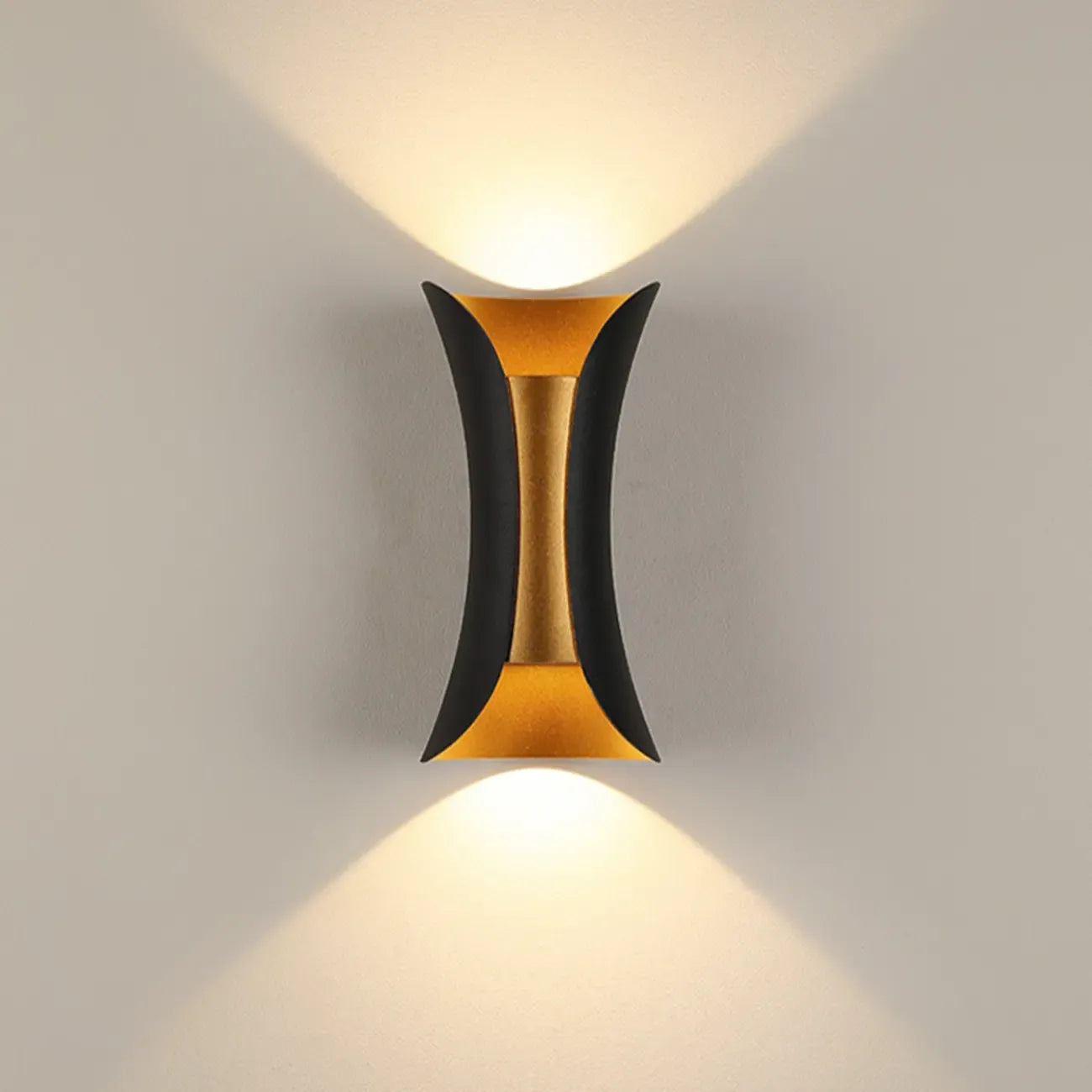 Applique murale d'extérieur moderne en métal à 2 lumières incurvées vers le haut et vers le bas