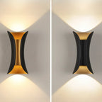 Applique murale d'extérieur moderne en métal à 2 lumières incurvées vers le haut et vers le bas
