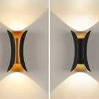 Applique murale d'extérieur moderne en métal à 2 lumières incurvées vers le haut et vers le bas