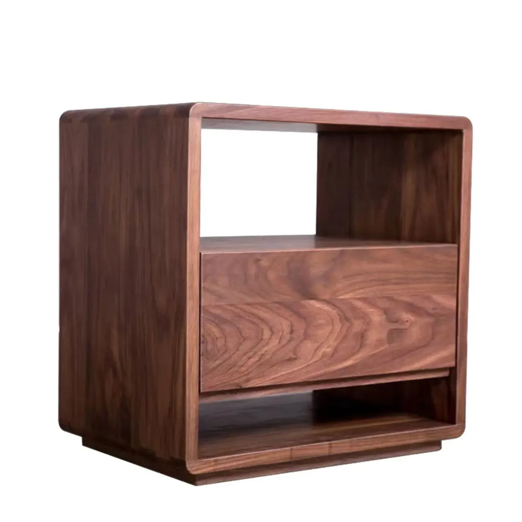 Table de chevet moderne du milieu du siècle en bois massif avec tiroir