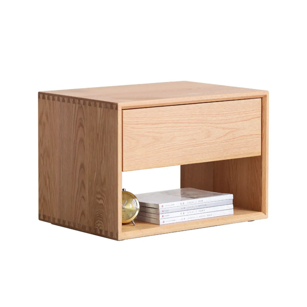 Table de chevet moderne du milieu du siècle en bois massif avec tiroir