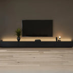 Meuble TV rectangulaire long et minimaliste noir avec 4 tiroirs