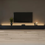 Meuble TV rectangulaire long et minimaliste noir avec 4 tiroirs