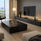 Meuble TV rectangulaire long et minimaliste noir avec 4 tiroirs