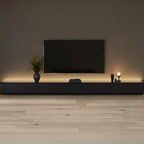 Meuble TV rectangulaire long et minimaliste noir avec 4 tiroirs