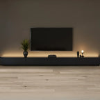 Meuble TV rectangulaire long et minimaliste noir avec 4 tiroirs